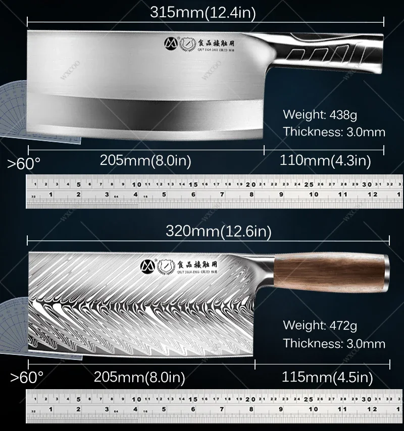 WXCOO Kitchen Chef Knife Set Stainless Steel Meat Vegetables Slicing Knives Wide Blade Butcher Cleaver Chope Bone Knife