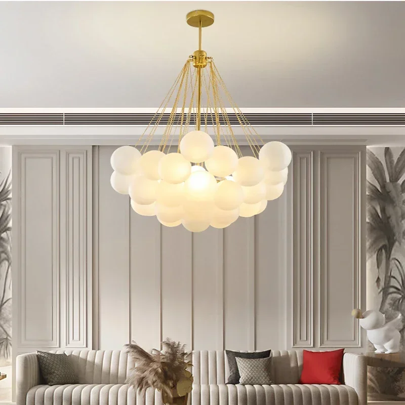 37 Glasses Bubble Chandeliers Nordic Frosted Milky White Glass Gold Black Pendant Light for Living Dining Table Room Decoration