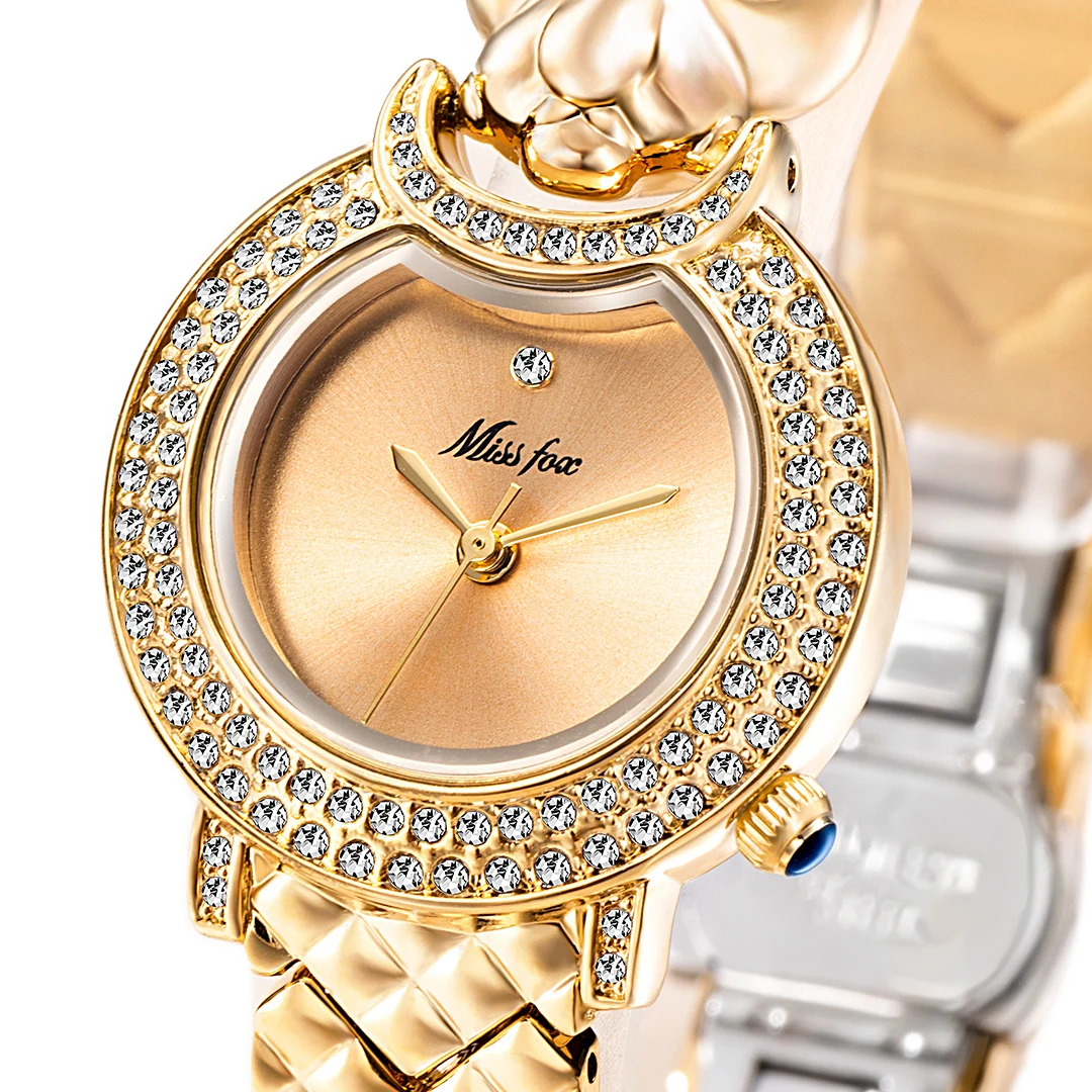 MISSFOX-Reloj de cuarzo para mujer, accesorio de pulsera de acero inoxidable con diamantes brillantes, estilo Hip Hop, resistente al agua, con