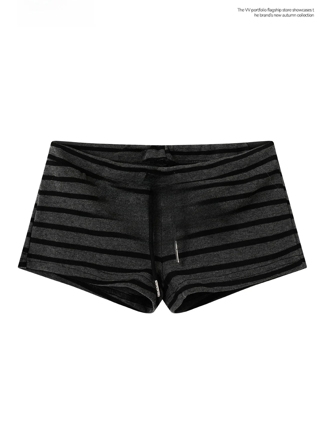 Retro Grey Stripe Belted Base Layer Shorts Women's Autumn Small Size Slim Fit Outerwear Spicy Girl Wrap Hip Small Foot Pants