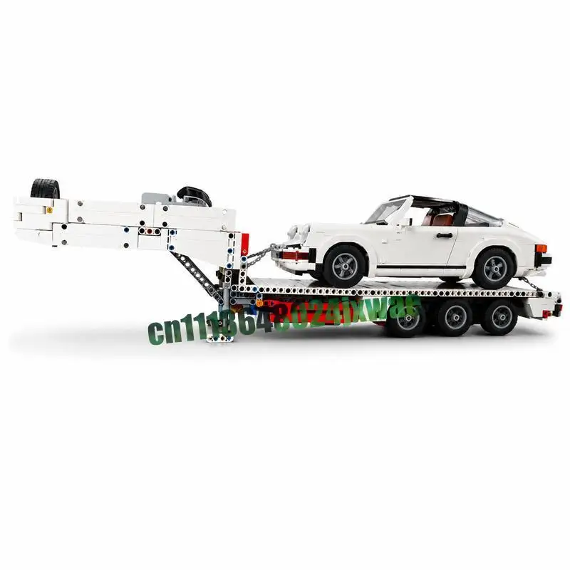 1143PCS Mechanical Three Axle Low Flatbed Heavy Tow Transport Trailer Engineering Attachment Building Blocks DIY Assembly Gifts