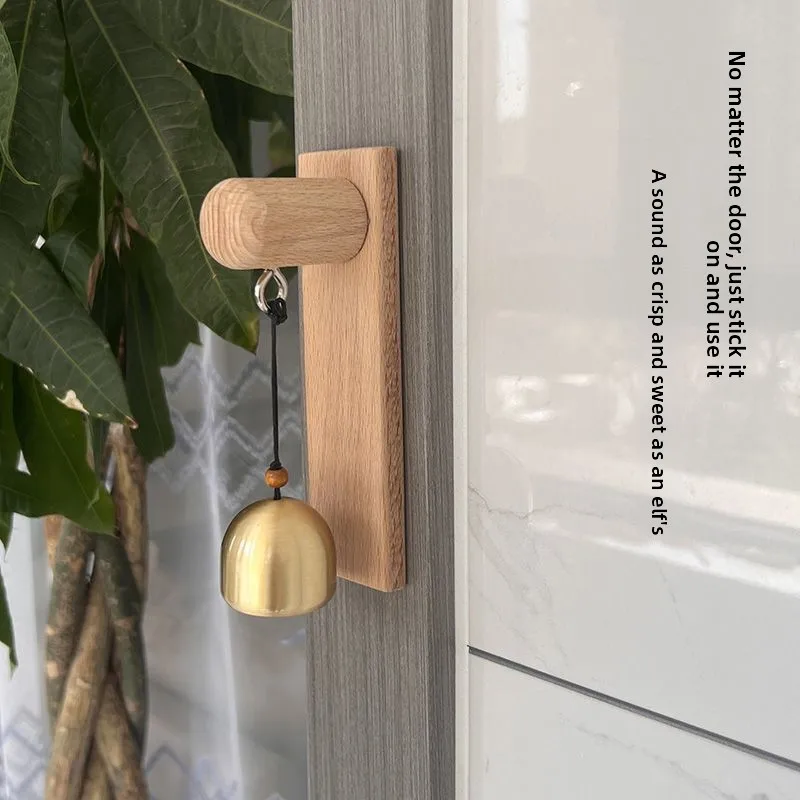 Japanese Style Solid Wood & Brass Welcome Bell for Shop Entry Notification Vintage Door Chime for Office Home Store Opening Gift