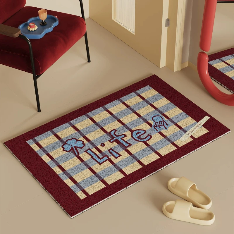 Creative Grid Welcome Doormat Cuttable House Entrance Mat Dirt Resistant Anti-slip PVC Silk Ring Door Mats Wear-Resistant