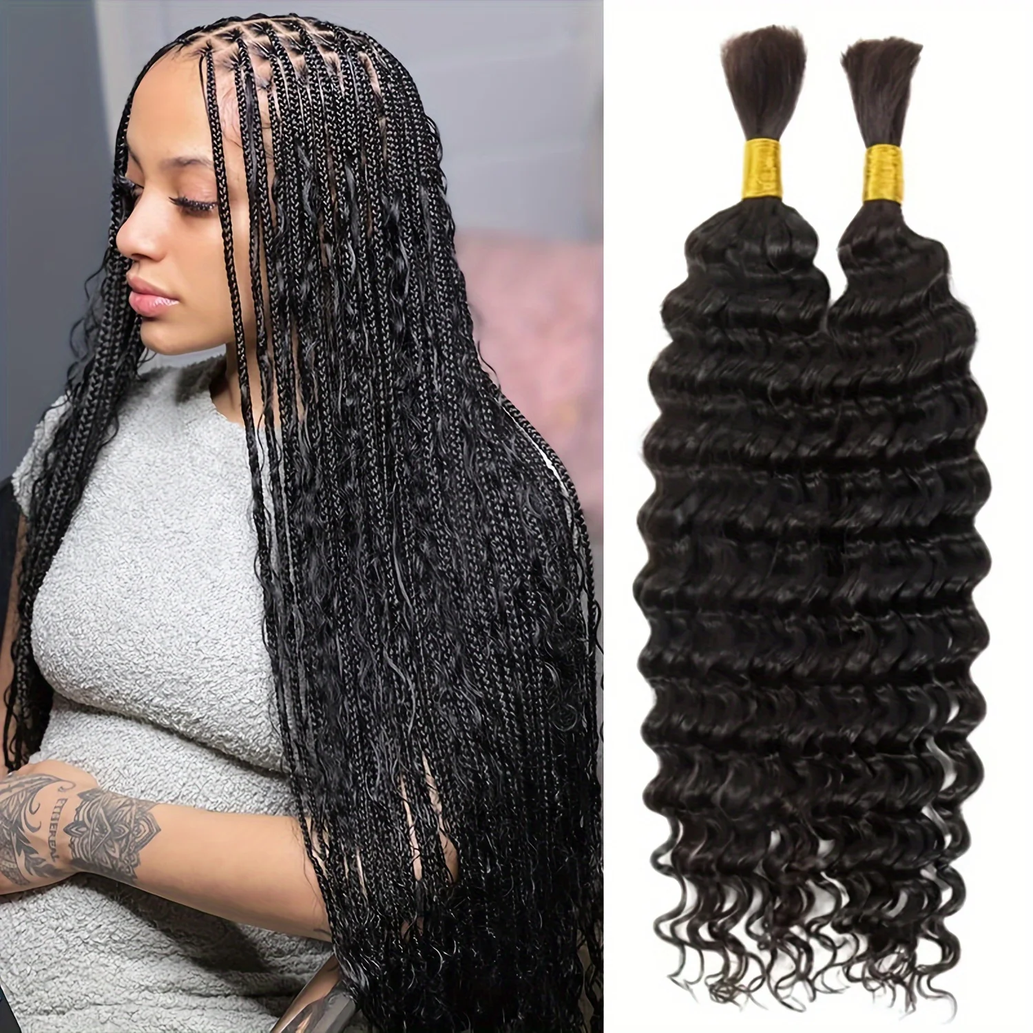 Boho braids Deep Wave Braid Hair Bulk 100% Human Hair Extensions Human Hair Unprocessed Brazilian Virgin Hair  Extensions