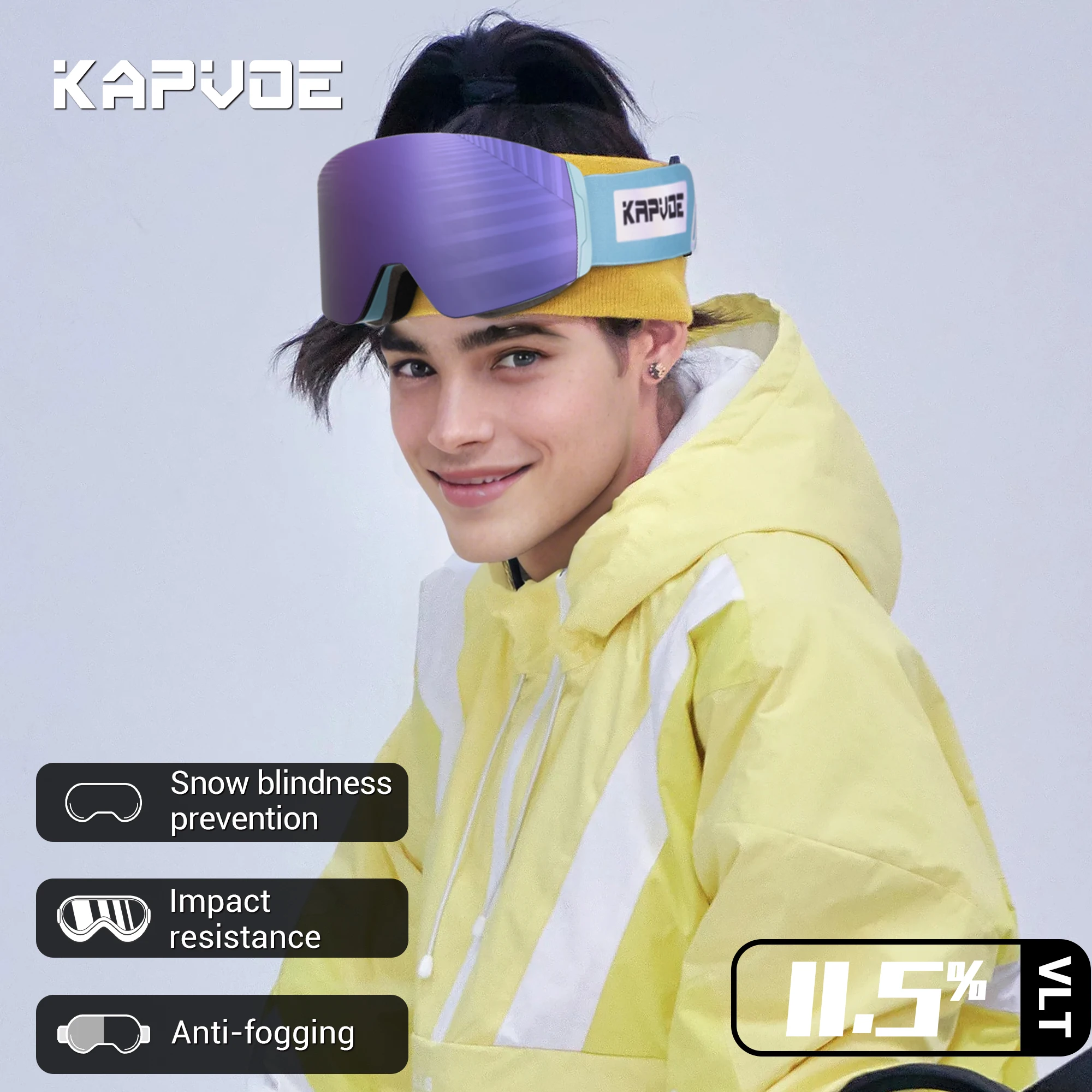 KAPVOE Winter Outdoor Photochromic Ski Goggles Double Magnet Adsorpt Layers UV400 Anti-fog Coatings Men Women Snowboard Skiing