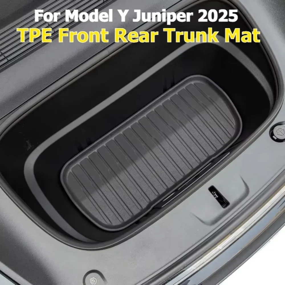 TPE Front & Rear Trunk Cargo Liner Mats For Tesla Model Y Juniper 2025 Lower Trunk Storage Pad Floor Protector Cover Accessories