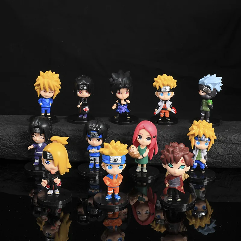 12pcs/set Anime Naruto Shippuden Hinata Sasuke Itachi Kakashi Gaara Q Version PVC Figures Toys Dolls Kid Gift