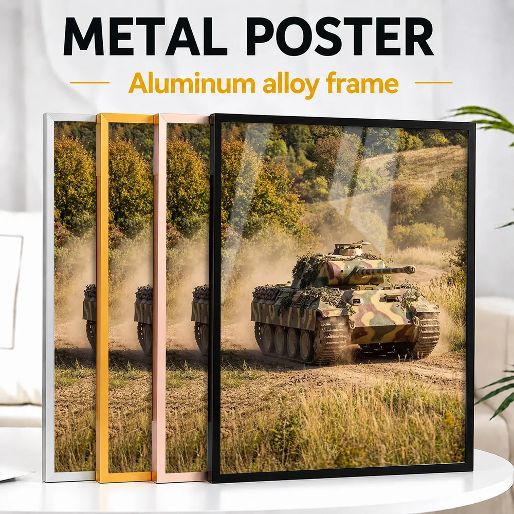 Camouflaged Tank In A Field Metal Poster With Aluminum Alloy Frame Personalized Photo Technical Armor Style Wall Art For Study