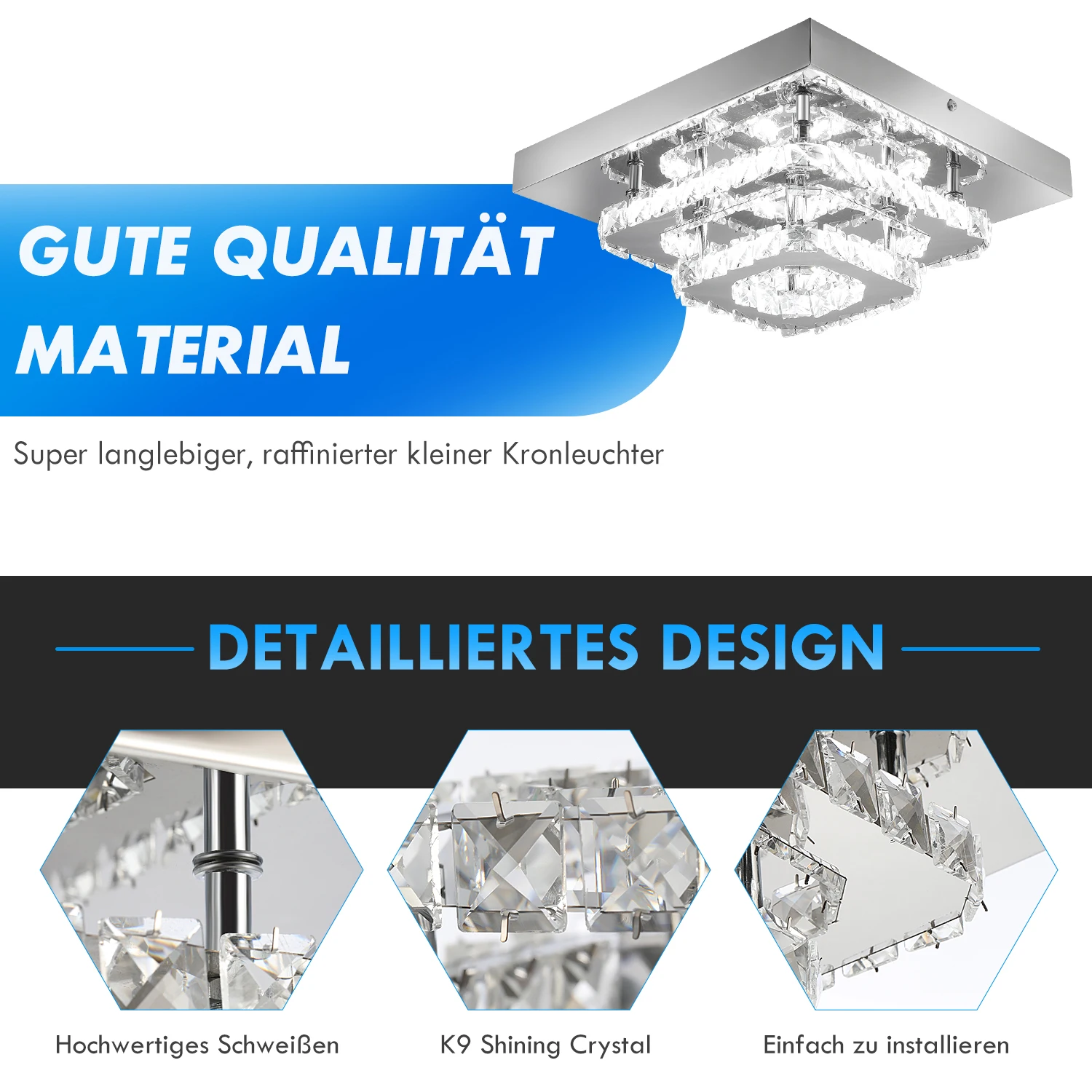 كريستال LED-Deckenleuchte، كريستال لامب K9 Edelstahl 36W Deckenlampen Fuer Küche، Schlafzimmer، Gjmesser 30 سم #5