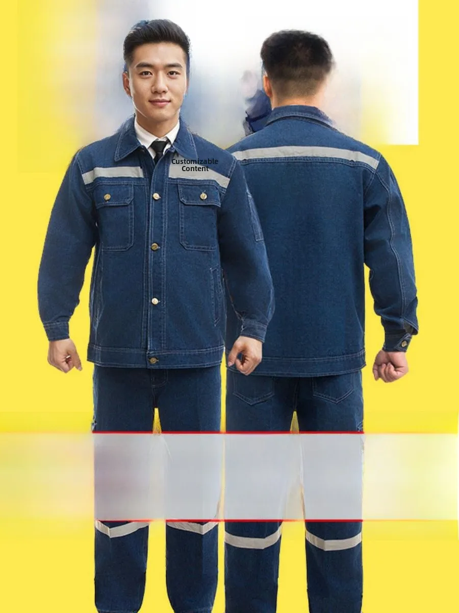 

Мужской джинсовый рабочий костюм для сварщиков: износостойкая, термостойкая спецодежда с вышивкой логотипа