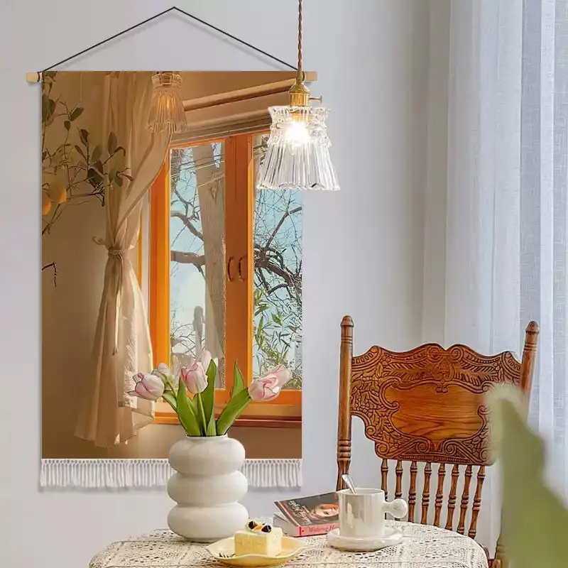 VIKAMA Fake Window View Tapestry Wall Hanging Scenery Landscape Wall Art Bedroom Living Room Decor