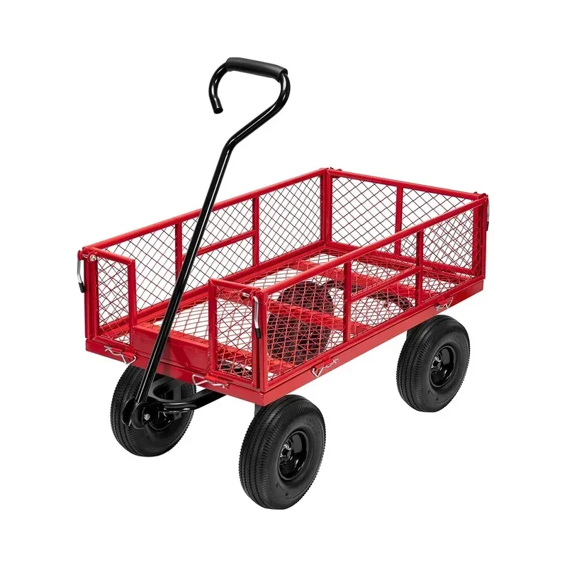 2-in-1   Wagon With Removable Mesh Sides Garden Wagon For Farm Yard Lawn Garden Camping Steel Garden Truck