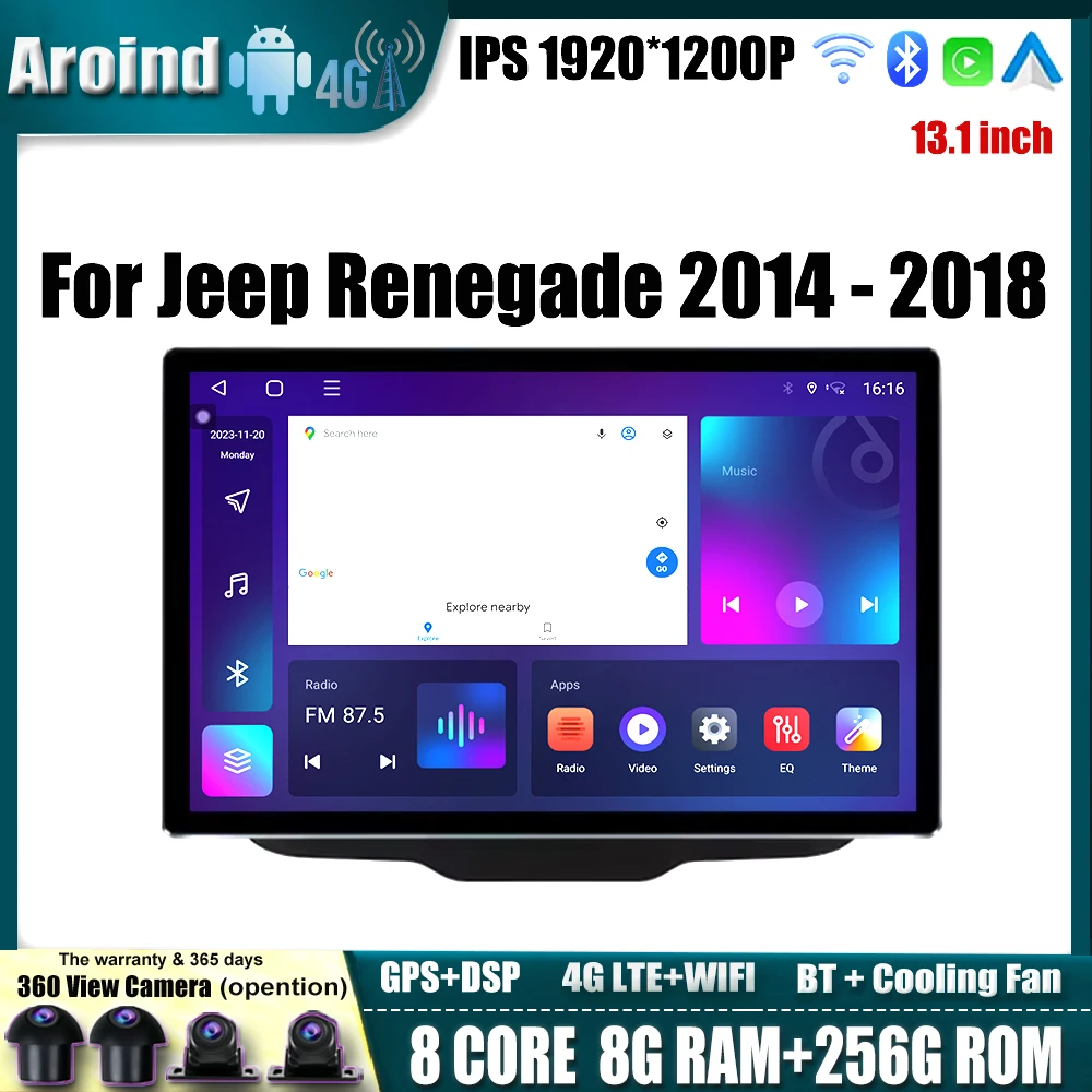 

Android 14 Car Multimedia Player For Jeep Renegade 2014 2015 2016 2017 2018 Android Auto GPS Navigation Carplay 4G WIFI 13.1inch
