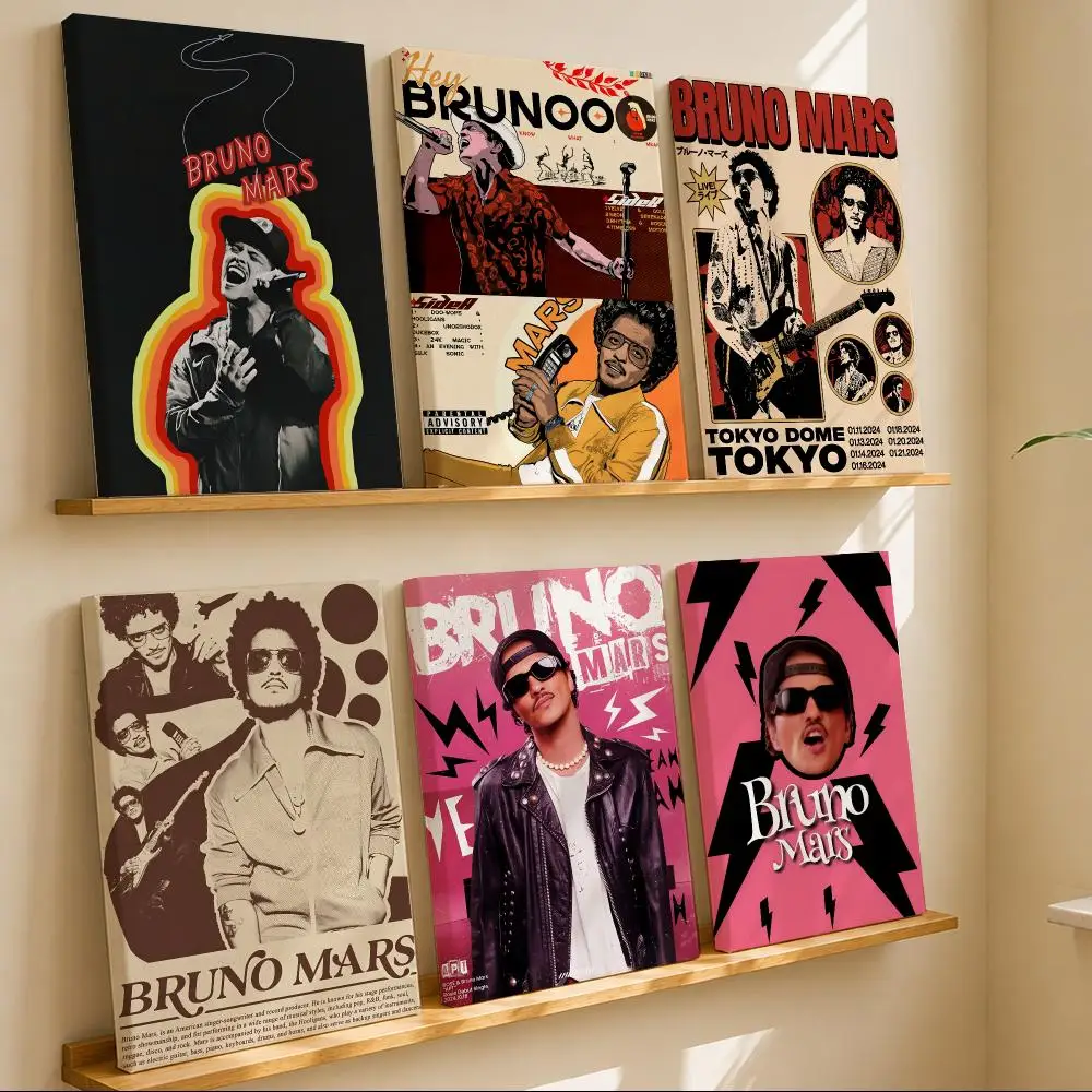 R&B Pop Singer B-Bruno M-Mars Framed Wall Painting Canvas Art Poster with Solid Wood Frame for Living Room Home Decor