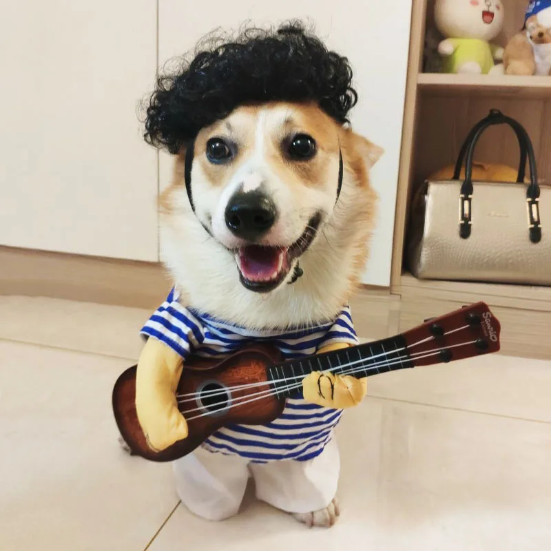 Costume da chitarra per animali domestici Costumi divertenti per cani Giocatore di chitarrista Halloween Natale Cosplay Party Vestiti per cani e