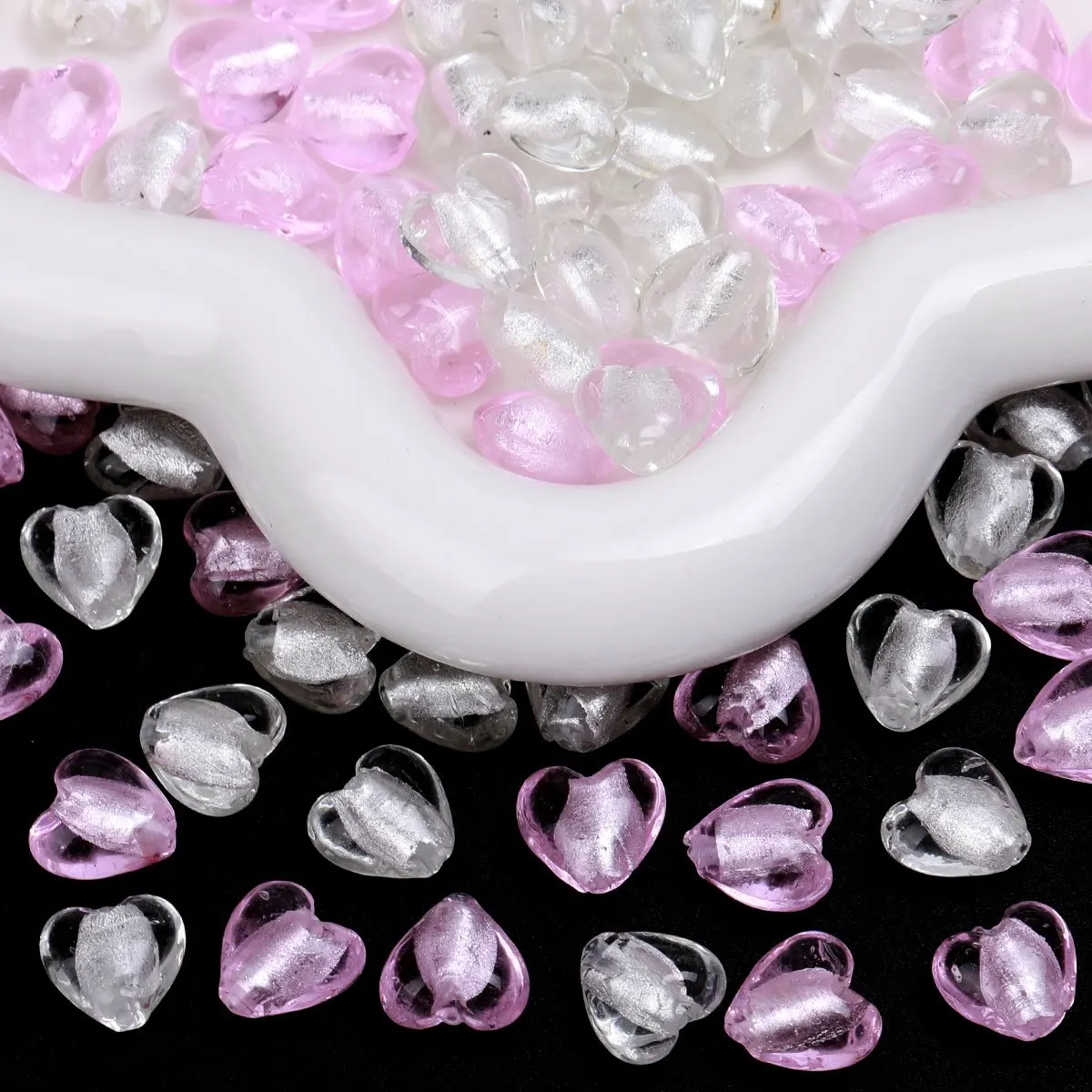 16pcs Random Color Silver Foil Heart Glass Beads 13mm Loose Spacer Beads For Bracelet Jewelry DIY Craft Making