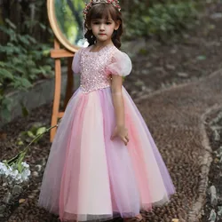 Teenage Girls Dress Summer Children's Clothing Party Elegant Princess Long Tulle Baby Girls Kids Lace Wedding Ceremony Dresses