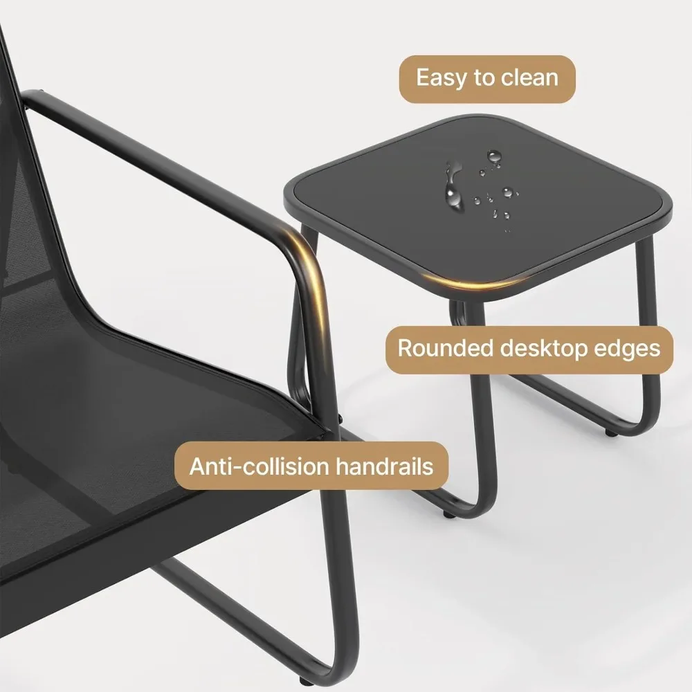 Patio Chairs 2 Piece Set, Patio Furniture Set with Metal Frame Glass Table for Balcony, Lawn, Black image 4