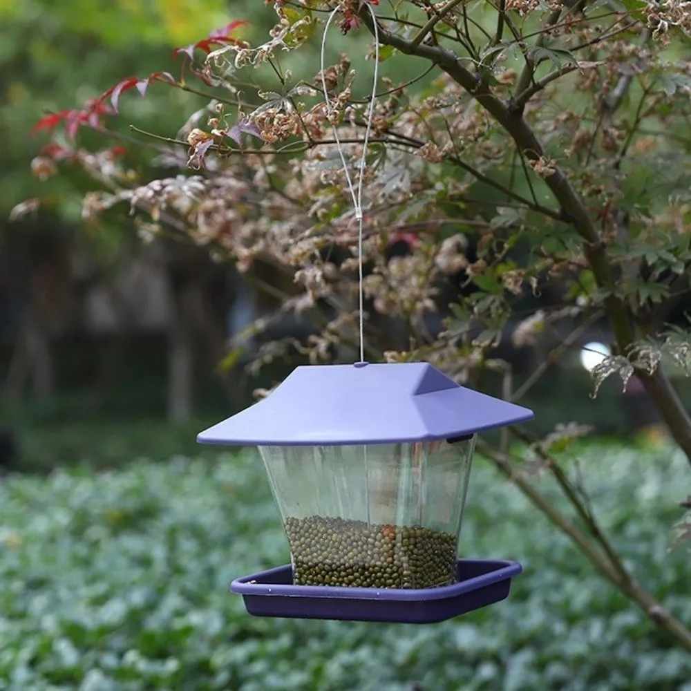 

Large Capacity Hanging Bird Feeder House Type Leak-Proof Bird Feeding Station Transparent Plastic Feeding Container
