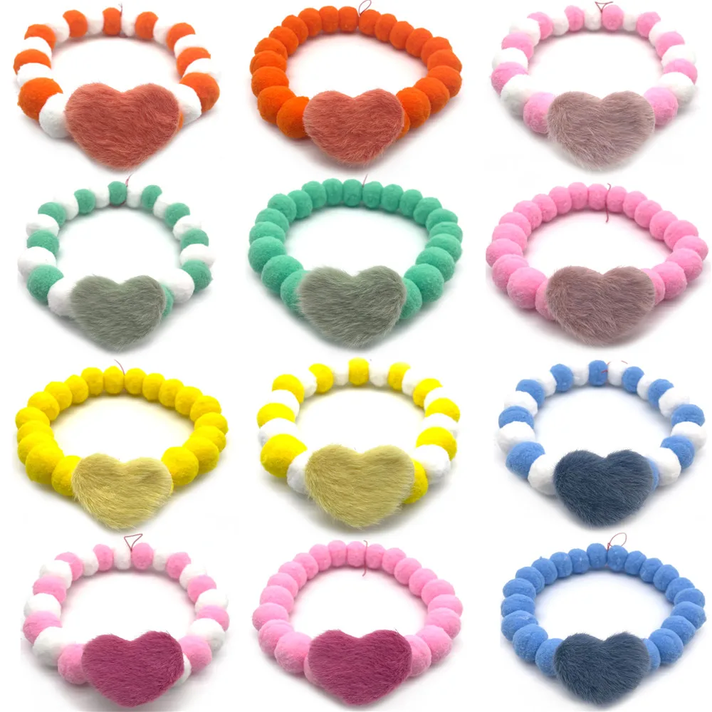 12pcs Valentine's Day Style Pet Dog cat Hair Ball Necklace Heart Shape Pet Dog Cat Bowties Neckties Dog Grooming Accessories