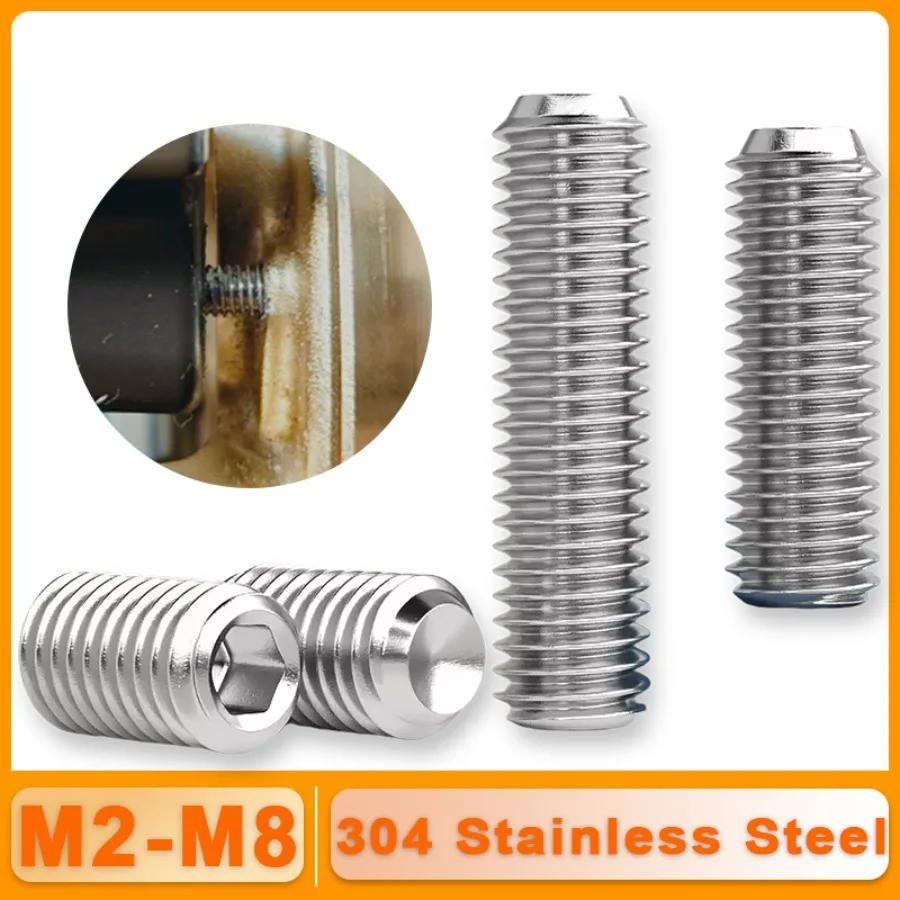 10/20/30/50pc M2 M2.5 M3 M4 M5 M6 M8 304 Stainless Steel Headless Hexagon Socket Cup Point Grub Screw Hex Socket Set Screws