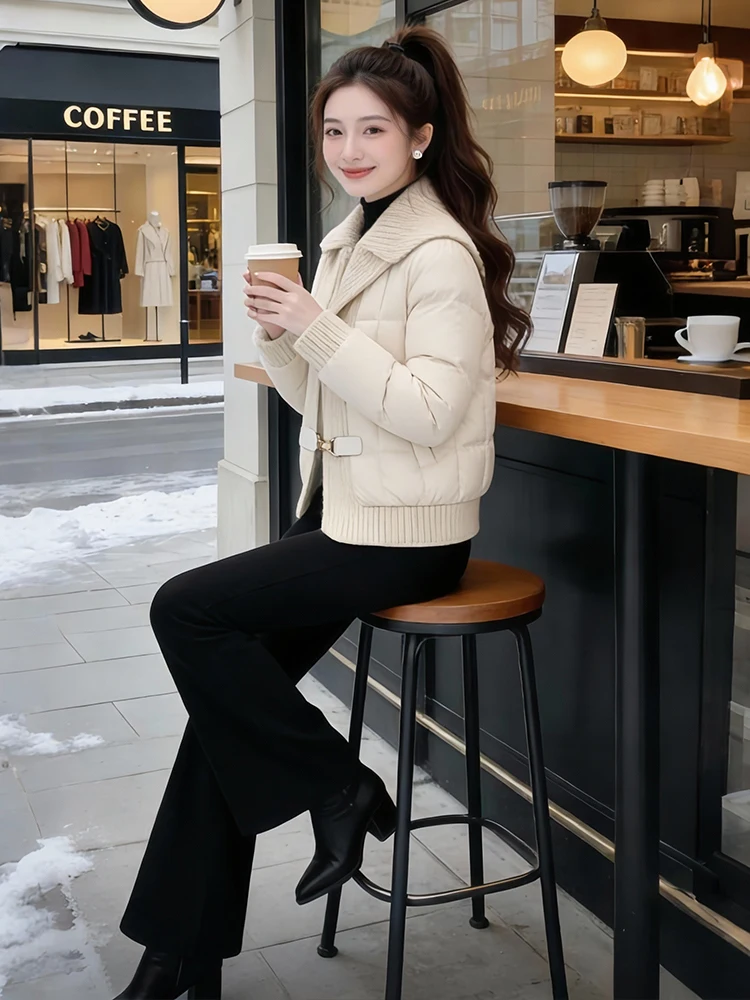 Warm Toned Fce Gefütterte Thiened Damen Daunenbaumwolle Jaet Unique Beautiful Sle Commute Korean Loose Fit Long Sve