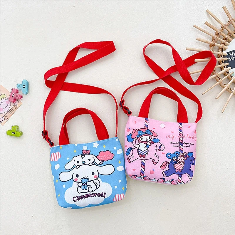 Kawaii Sanrio Canvas Bag Hello Kitty Cinnamoroll Crossbody Shoulder Hand Bag Cute Cartoon Melody Kuromi Girl Kids Children Gifts