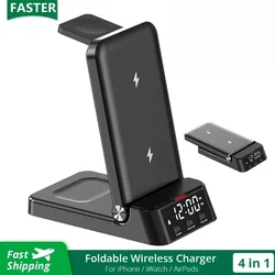 25W 4 in 1 Wireless Charger Stand Foldable For iPhone 15 14 13 12 11 Samsung Galaxy Watch 3 4 5 Pro  Fast Charging Dock Station