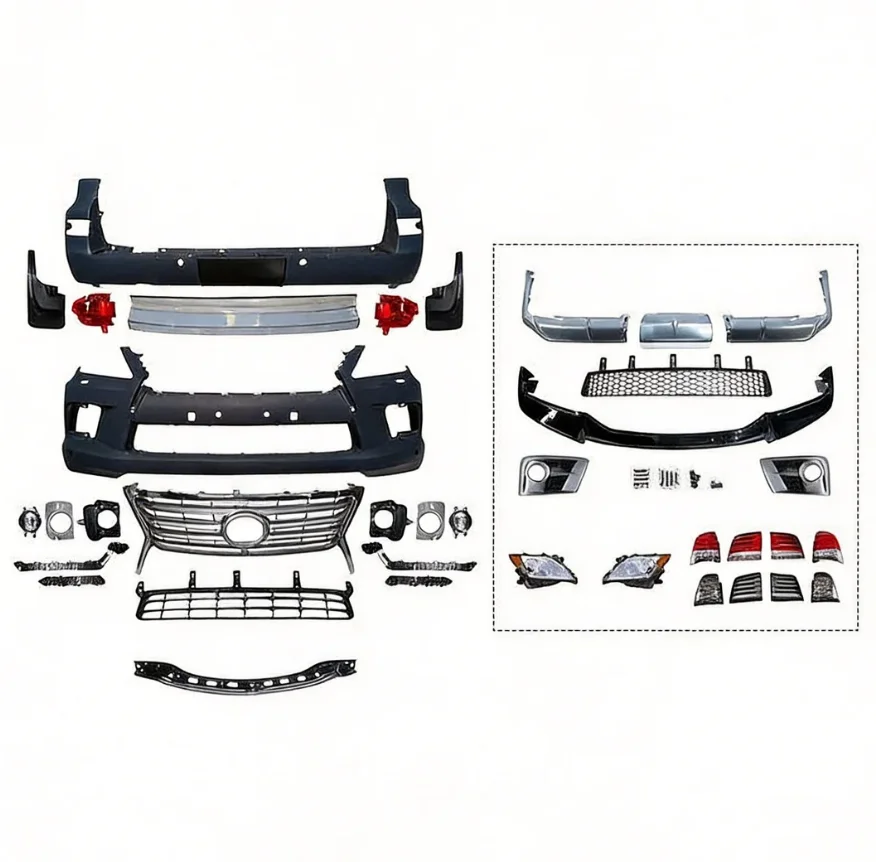 New LX570 Front Bumper Grille Light Upgrade Body Kit for 2008-2015 570 Lx570 Bumper Facelift Conversion Bodykit
