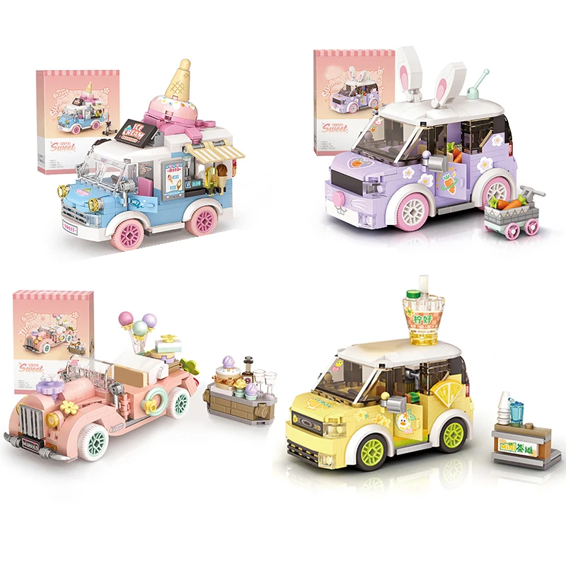 

City Street View Mini Building Blocks Set Food Truck Fruit Icecream Shop Assemble DIY Toys Chirstmas Gifts For Adults Children