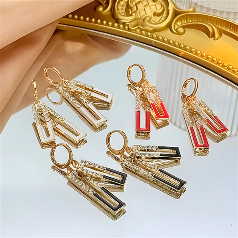 Einzigartiges Design, glänzender Kristall-Zirkon, quadratische baumelnde Ohrringe für Frauen, goldfarben, Strass, geometrischer Ohrring, Trend-Schmuck, Geschenk – Detail 1