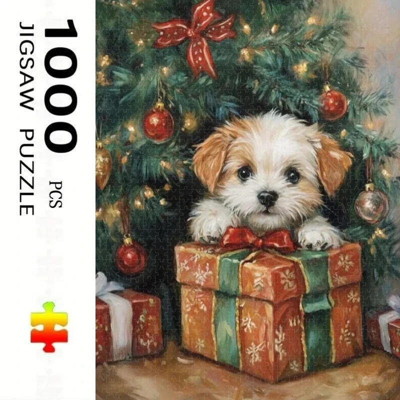 500/1000/1200/2000PCS Puzzles for Colorful Christmas Puppy Jigsaw Puzzles Brain Challenge Game Gift Christmas Decorations