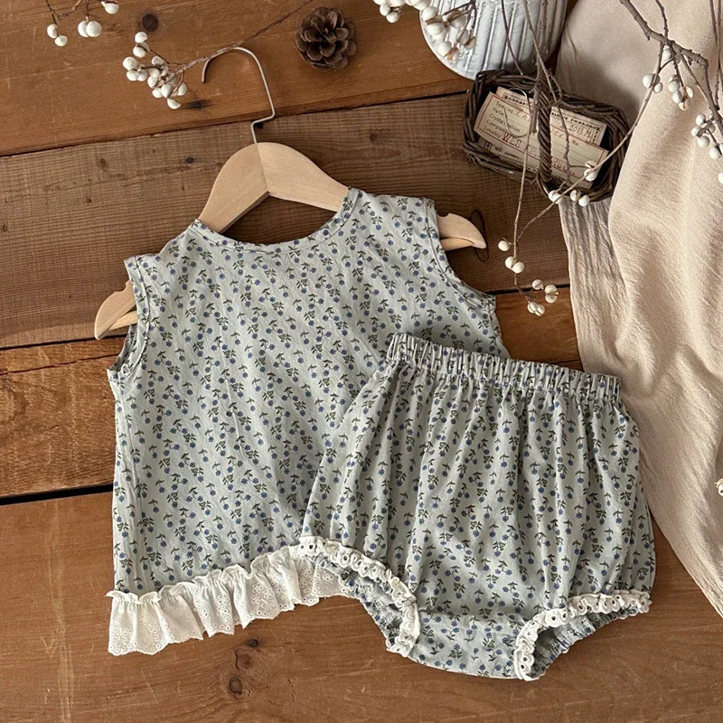 

2026 New Summer 0-3Yrs Infant Baby Girls Clothes Suit Newborn Baby Girls Clothing Set Sleeveless Cotton Printed Vest+PP Shorts