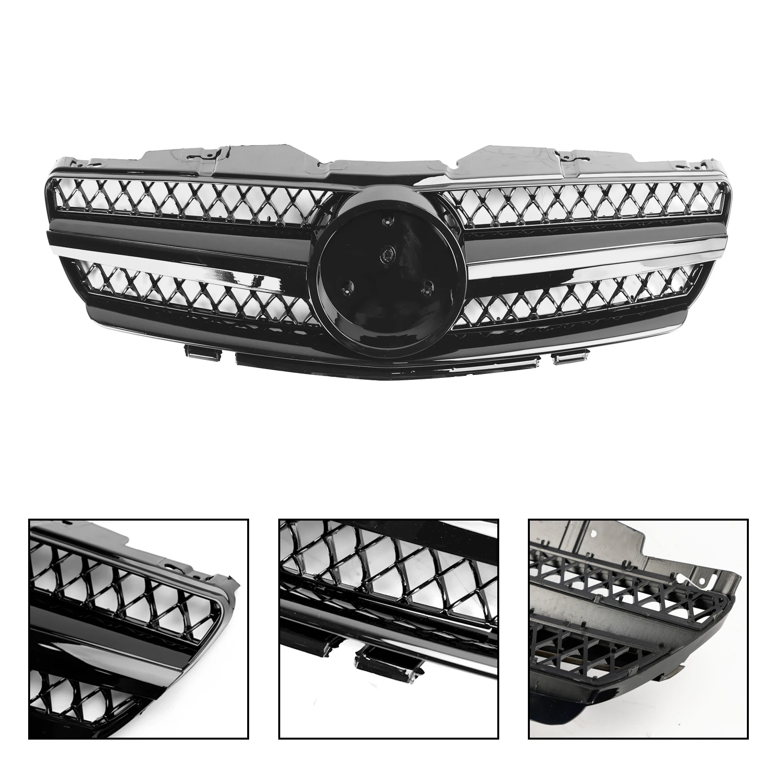 Front Upper Grille Grill for Mercedes R230 SL500 SL600 2003 2004 2005 2006 1 Fin Star Black