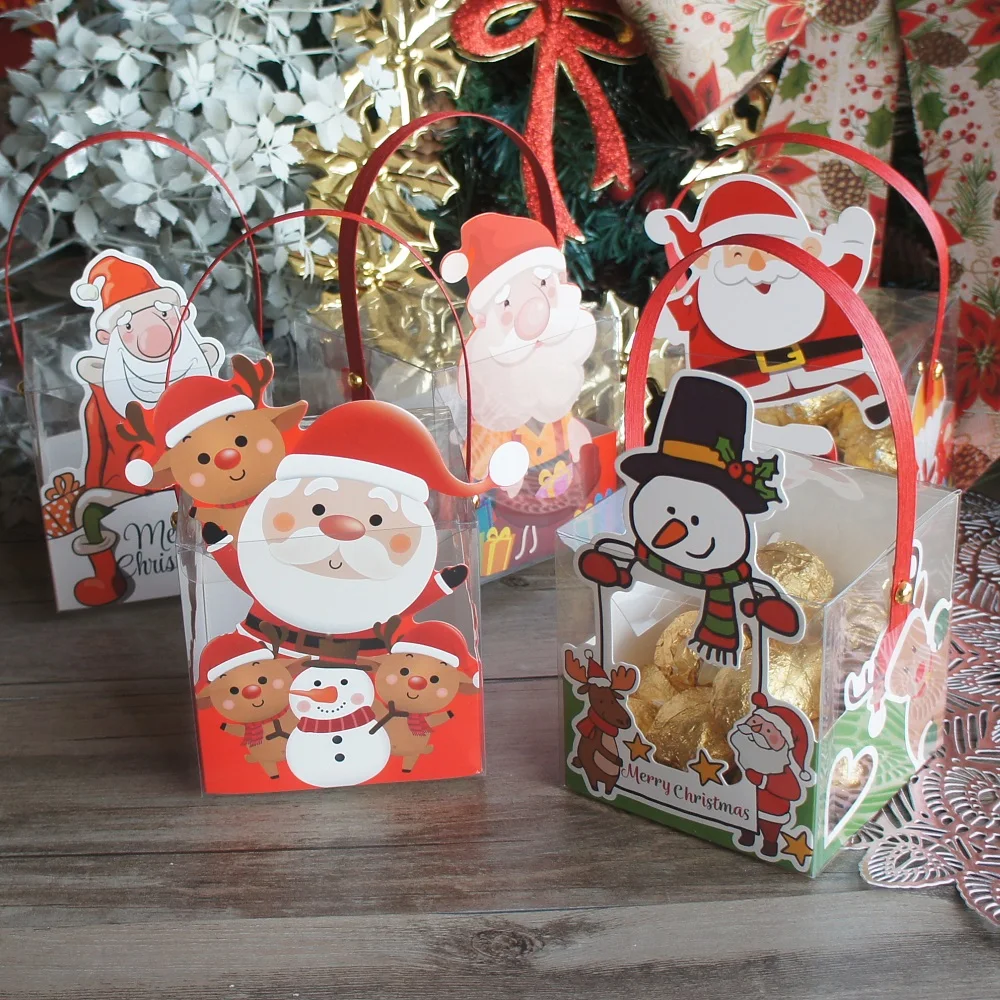 

12pcs Christmas Santa snowman say hi Paper Box with Handle As Candy Soap Candle Cookie Gift Packaging Party Favors Decor