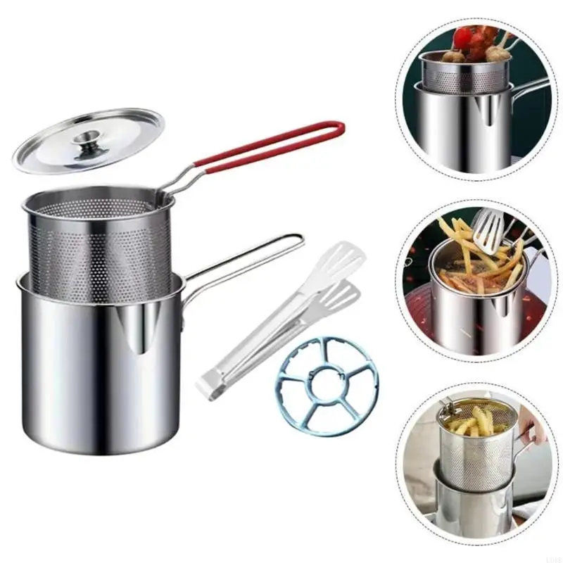   1.2L Stainless Steel Mini Oil Pot With Filter Mesh For Home Frying Kitchen Tool
