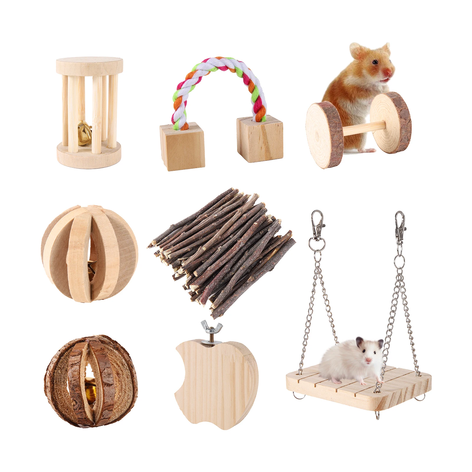 

Хом'як Petkit, натуральные деревянные роликовые игрушки, жевательные игрушки, птица, кролик, морская свинья, маленькие коренные зубы для домашних животных, магазин Littlest Pet Shop, 8 шт./комплект
