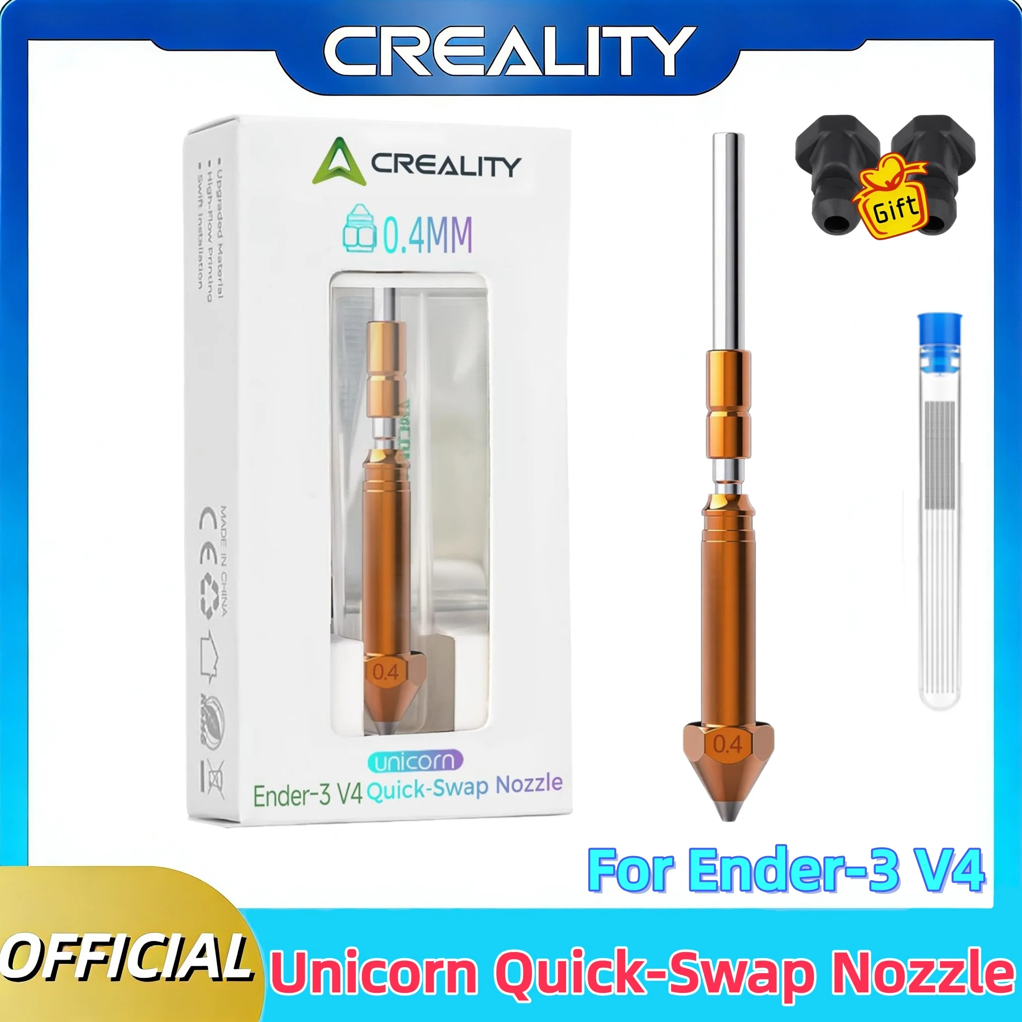 

Оригинальные сопла Creality Ender 3 V4, 0.4 мм, 1/2/3/5 шт., быстросменный набор сопел Unicorn для 3D-принтера, медный сплав и закаленная сталь