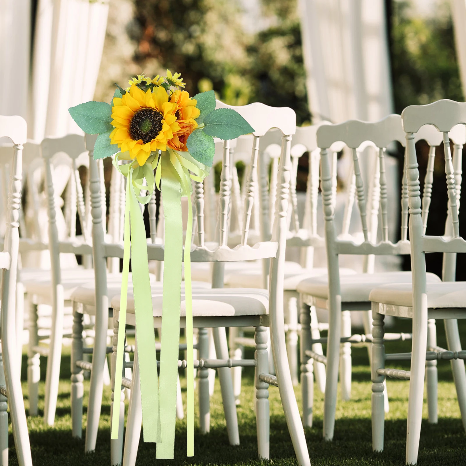 

Chair Back Flower Decor Artificial Satin Flowers For Wedding Banquet Aisle Arch Decoration Simulated Floral Arrangement