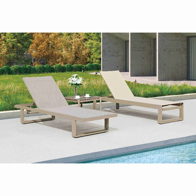 Contemporary hotel-grade aluminum mesh sunbeds, beachfront resorts, pool terraces, villas, durable outdoor loungers