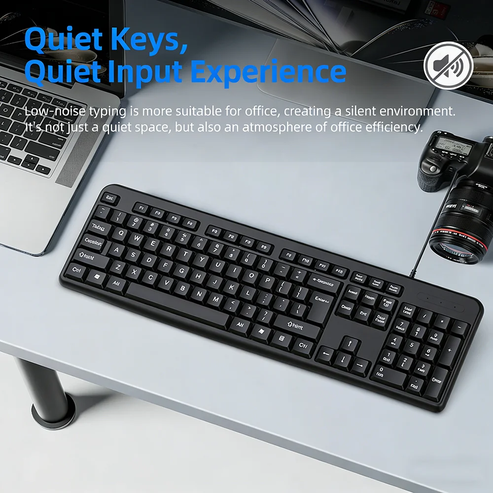 KEBIDUMEI USB Wired Keyboard 104Keys Standard Keyboard Office Keyboard Gaming Keyboard for PC Laptop Android Windows Mac OS