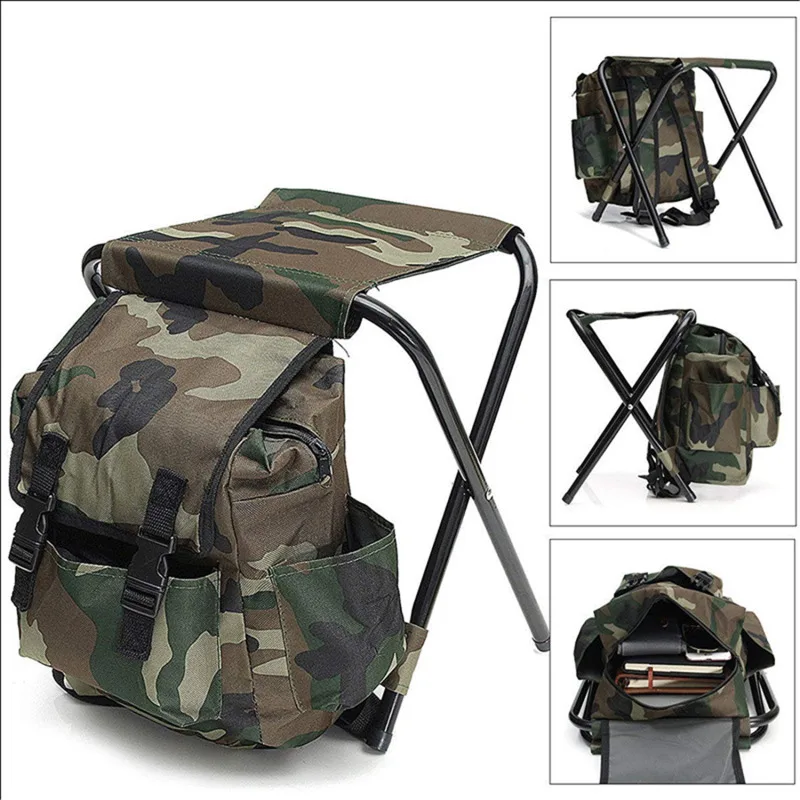 2 in 1 Folding Fishing Chair Bag Fishing Backpack Chairs Stool Convenient Wear-resistantv for Outdoor Hunting Climbing Equipment