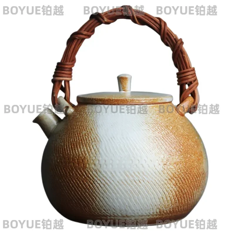 Retro Chinese Style Rattan Teapot with Electric Ceramic Stove Large Capacity Boiling Kettle for Charcoal Alcohol Fire Home
