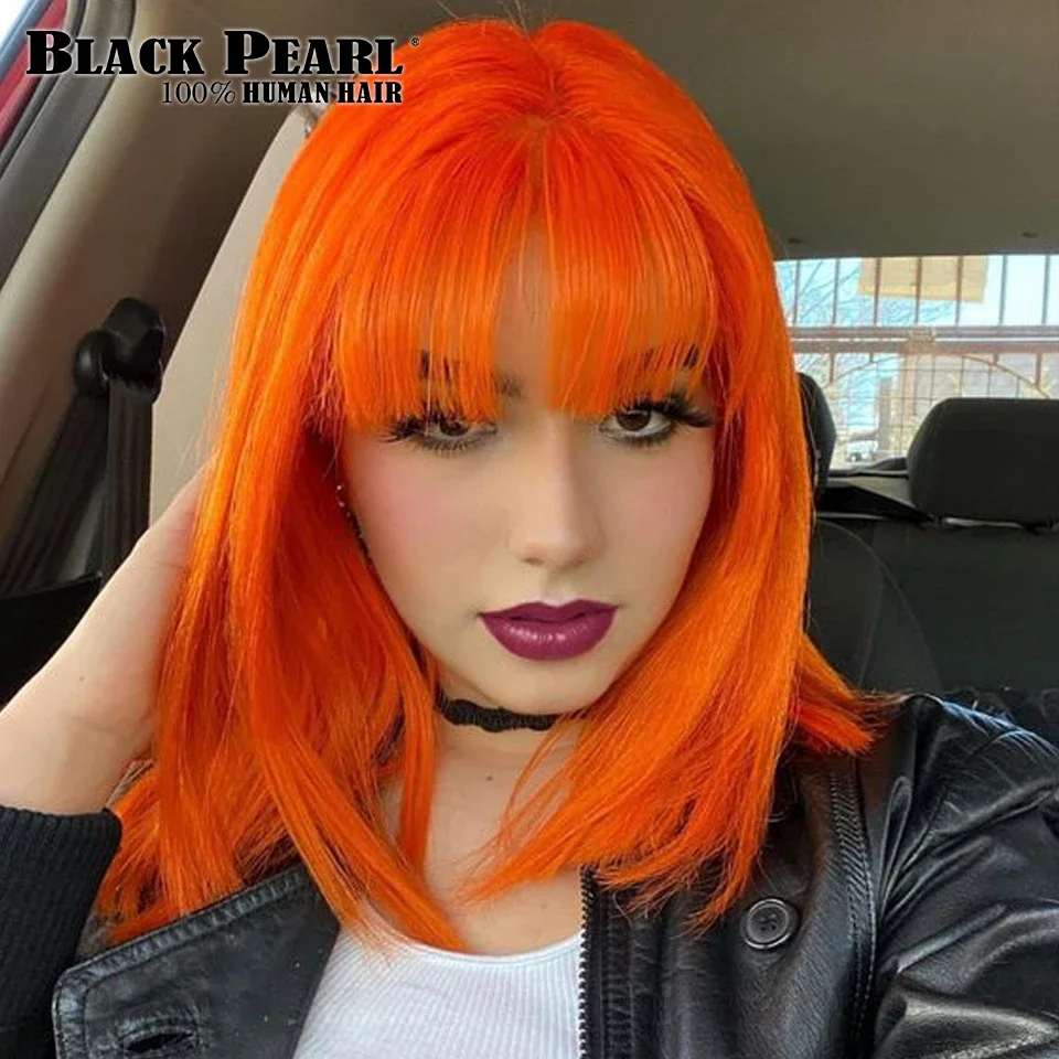 Orange Blonde Short Cut Straight Bob Wigs Rebecca With Bangs Red 99J Human Hair Brazilian Straight Machine Made Human Hair Wigs