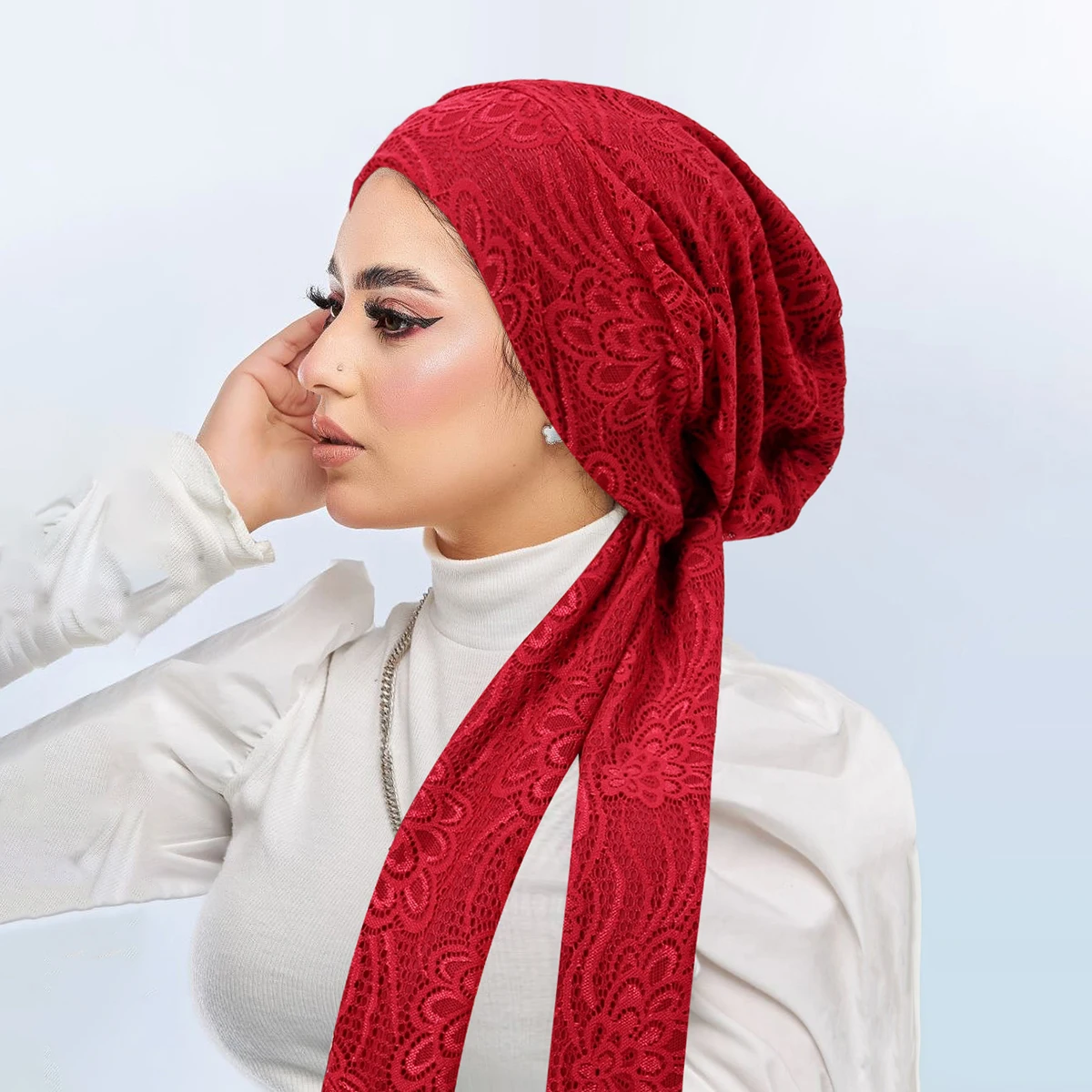جديد مزدوج الطبقات الدانتيل النساء الحجاب لينة تمتد مسلم عمامة القبعات الحجاب باندانا قبعات underscarf الإسلامية فقدان الشعر قبعة