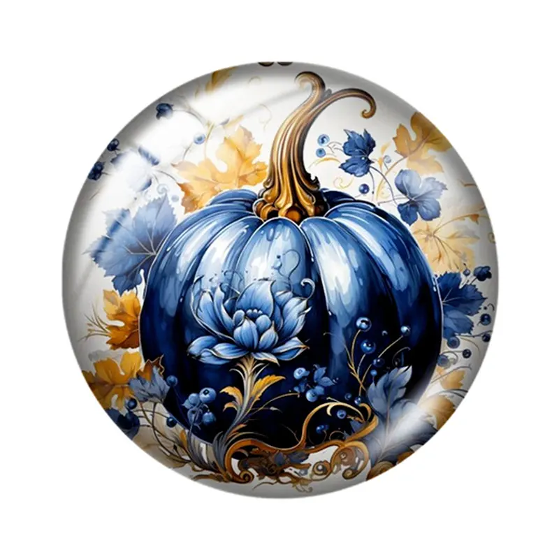 Watercolor blue pumpkin 12/18/20/25mm glass cabochon  bracelet pendant rings for jewelry demo earrings back Making findings