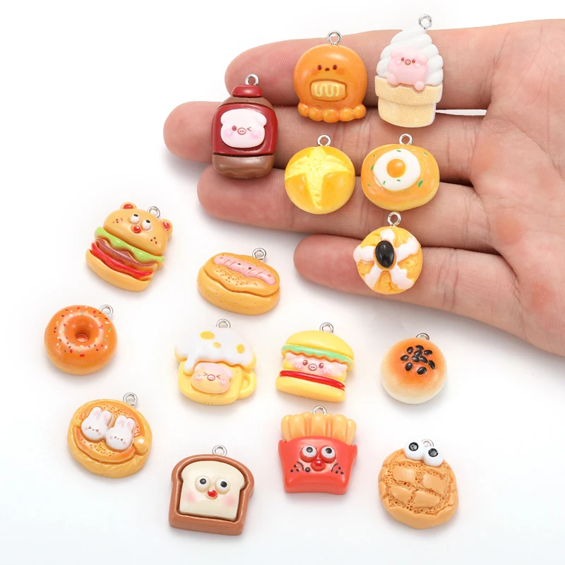 10pcs Bread French fries snacks chocolate cake Resin Earring Charms Diy Keychain Bracelets Pendant For Jewelry Making W336