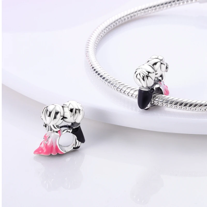 Love Heart Charm Beads Couple Wedding Dangle Charms Fits 3mm Bracelet Necklace For Women Luxury S925 Silver DIY Jewelry Making