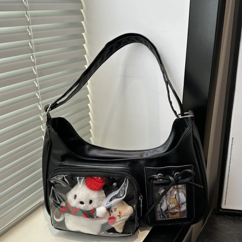 

Fashion Cool Ita Bag With Bow Decoration Multi-pocket Women's Tote Bag Simple Design Black Silver Underarm Bag Crossbody Bag