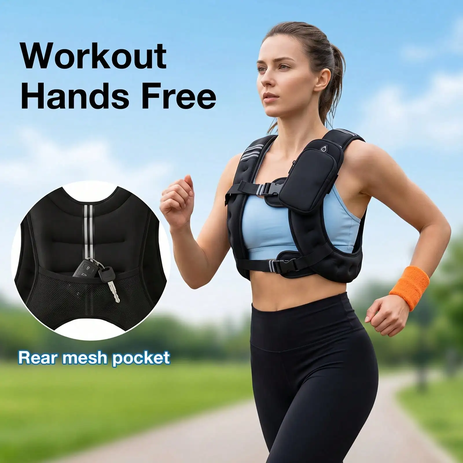 12LB Weighted Training Vest 1Pc, Adjustable Design With Reflective Strips & Buckles, Practical Gear For Sports, Father's Day Present